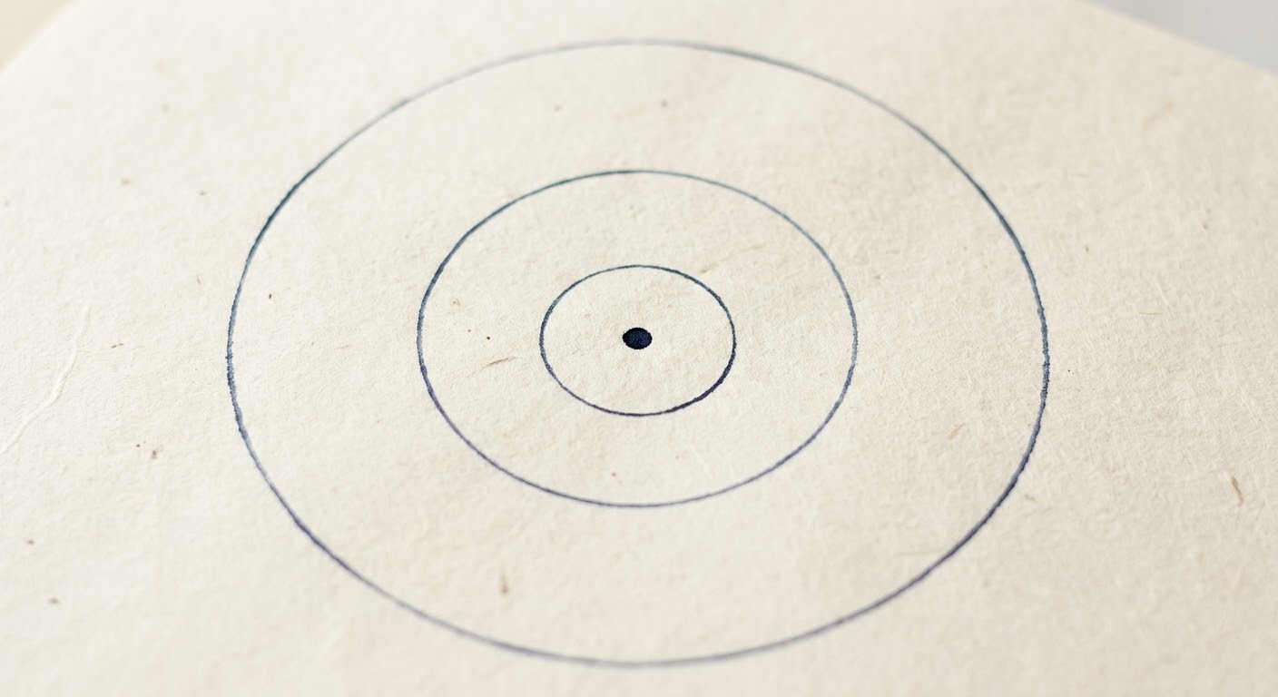 Three concentric circles expanding outward from a small still center point — like ripples in calm water